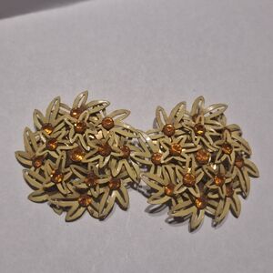 Gold-Tone Floral Cluster Earrings with Amber Stones